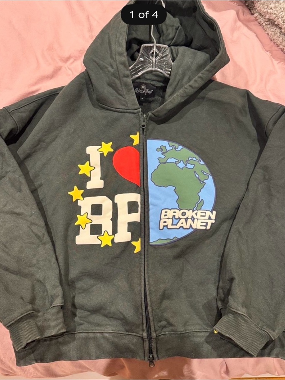 Broken Planet green zip up hoodie size medium